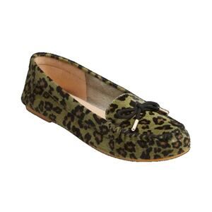 NEW Jack Rogers Calf Hair Millie Mocassin Bow Loafer Flat Green Black Size 8.5